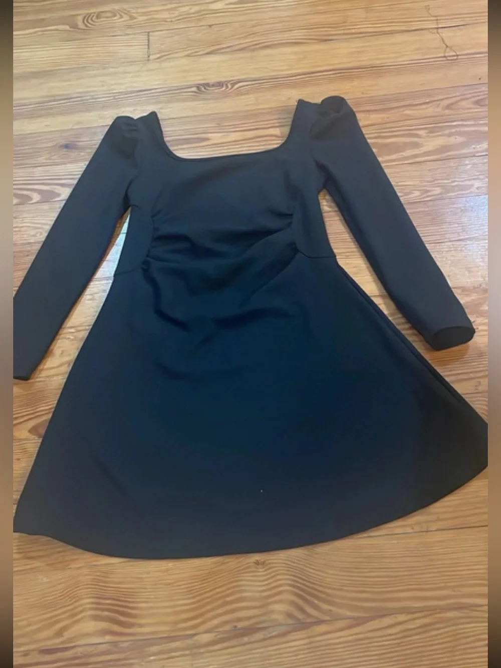 Kids SHEIN Black Long-Sleeve Square Neck A-Line Dress